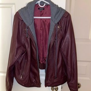 NWOT Maroon leather jacket with sweatshirt trim